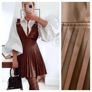 Zara Brown Mini Dress with White Blouse